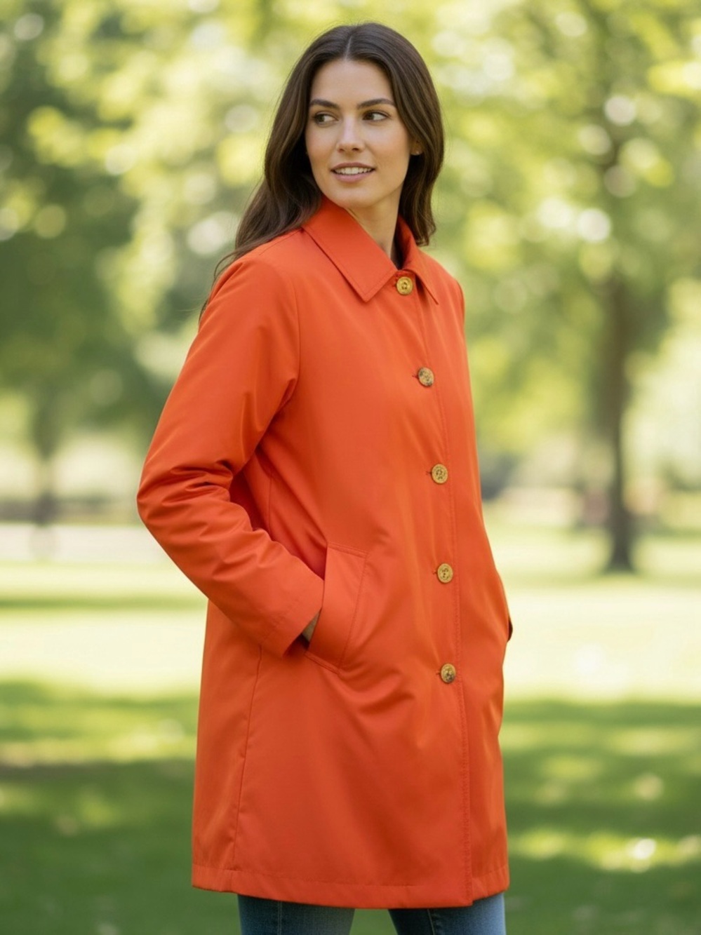 Lauren Ralph Lauren Orange Lightweight Car Coat Jacket Gold Buttons